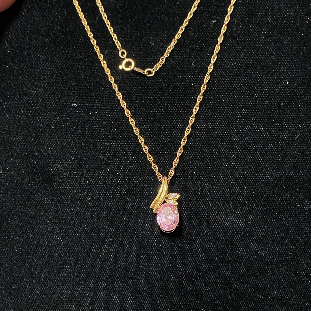 Vintage Gold plated sterling silver pink crystal Pendant and 18” chain Necklace - Picture 12 of 15